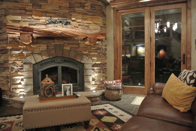 Log cabin fireplace