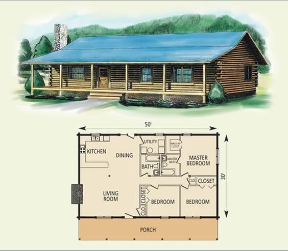 Ranch log home floor plan
