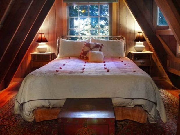 Romantic Redwood cabin bedroom