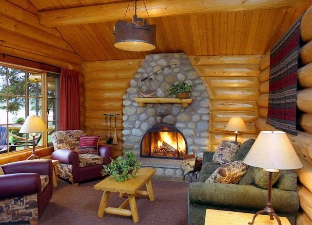 One bedroom log cabin interior