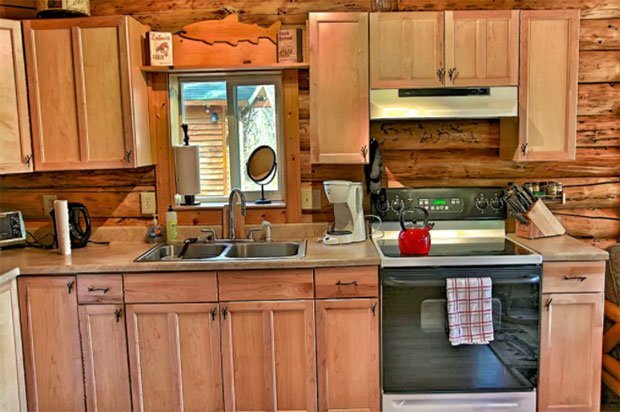 Alaska log cabin kitchen