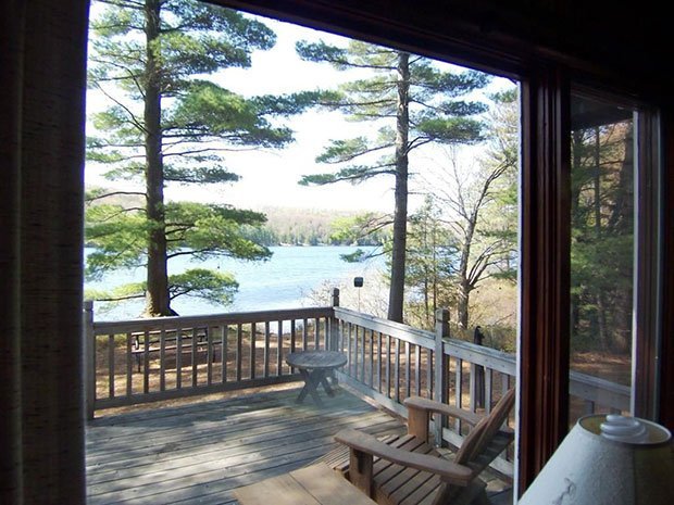 Lakefront cabin porch view