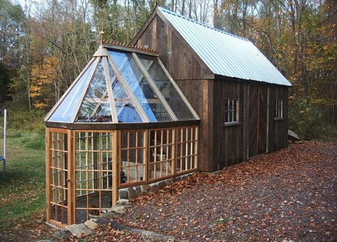 Tiny barn and greenhouse