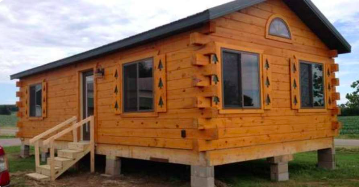 log cabin interior in a mobile home